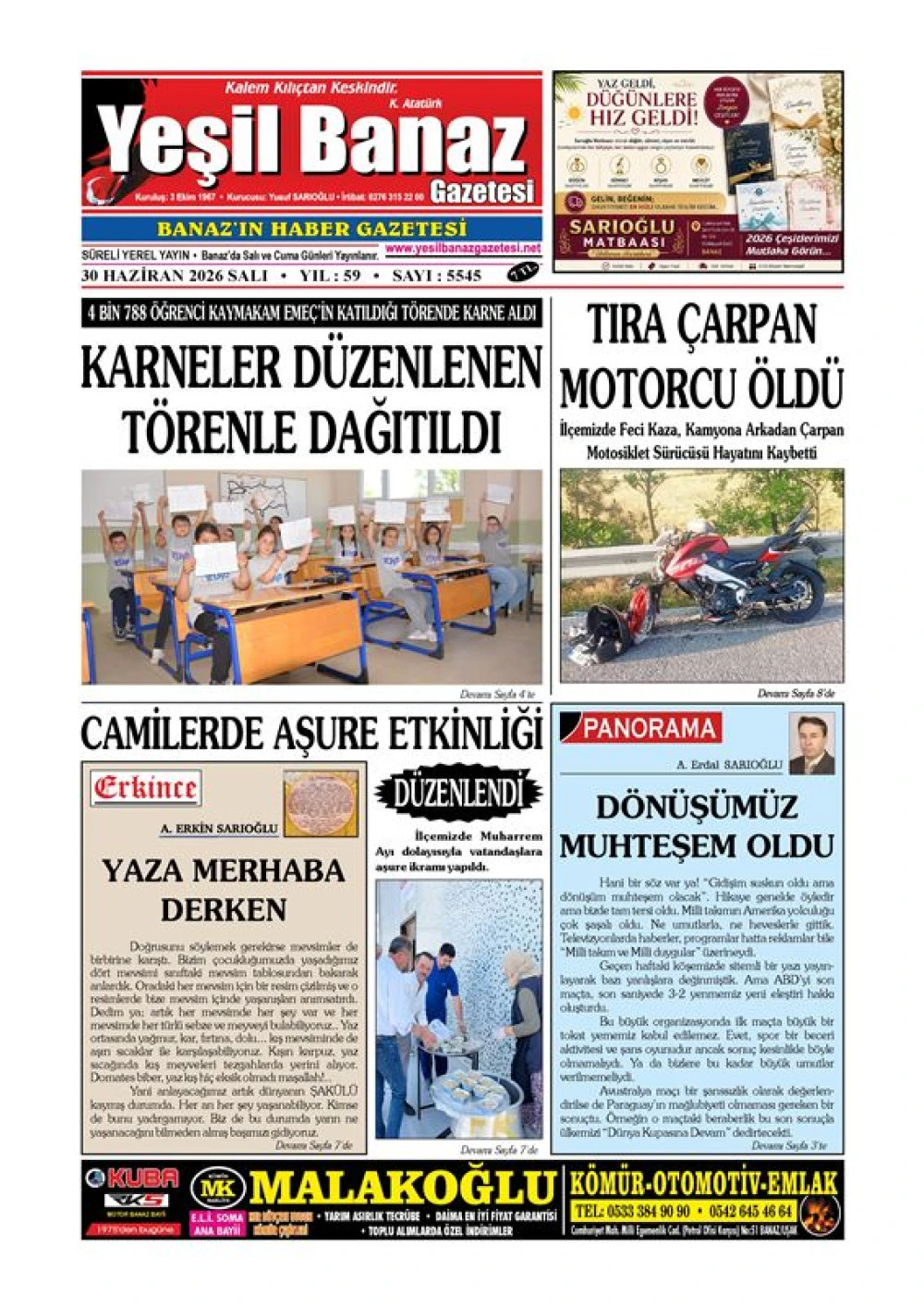 30 HAZİRAN 2026 SALI