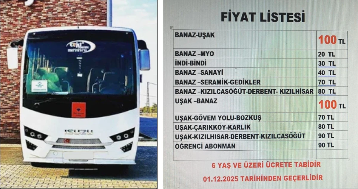 UŞAK-BANAZ ARASI 100 TL. OLDU